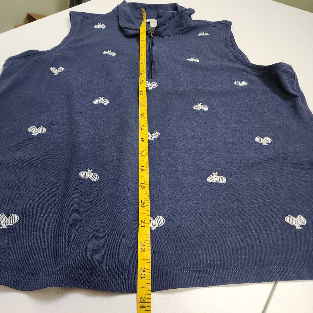 Sigrid Olsen Womens Sleeveless Quarter Zip Collared Embroidered Top Size XL Navy - Picture 10 of 10